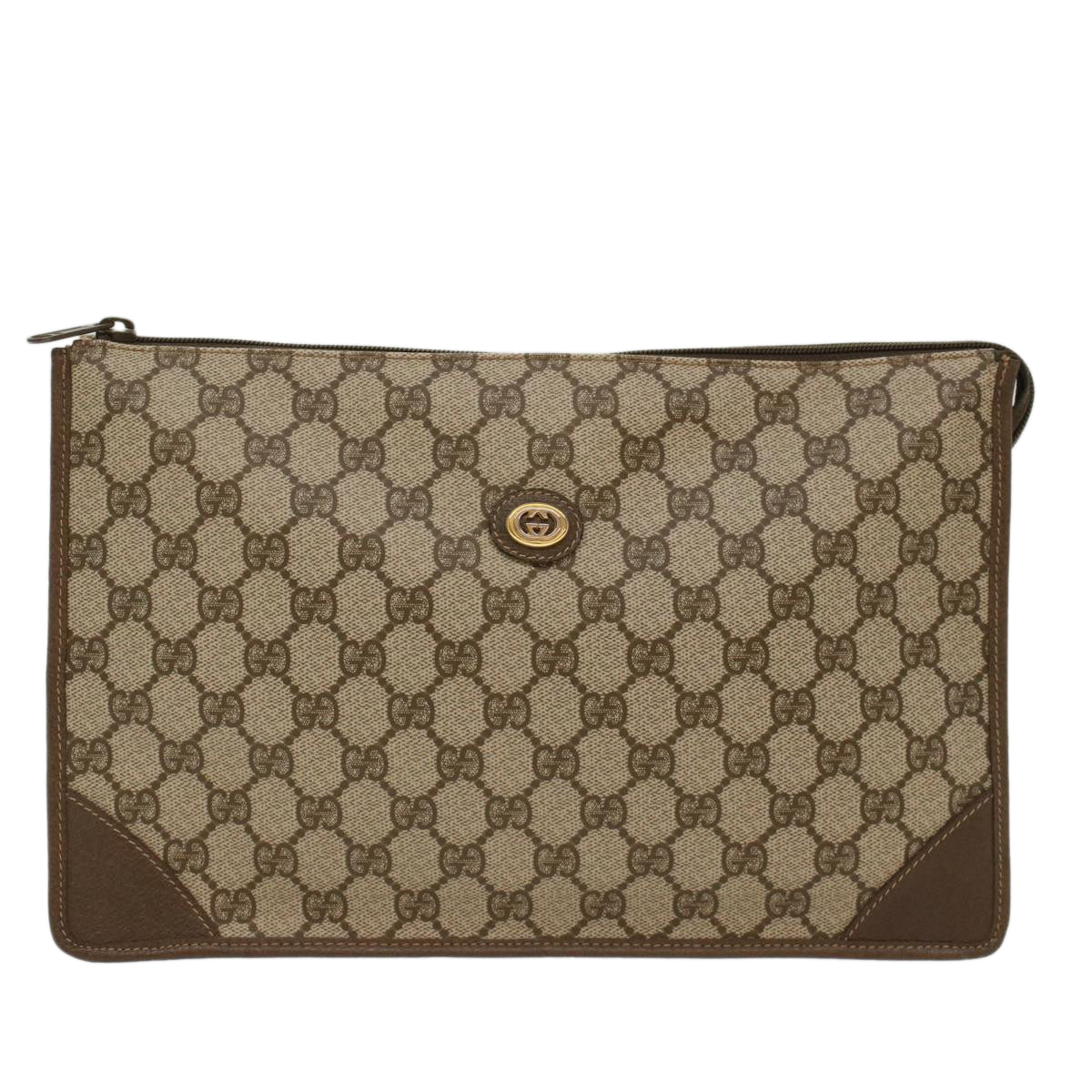 GUCCI GG Canvas Clutch Bag PVC Leather Beige 97.01.029 yk8180