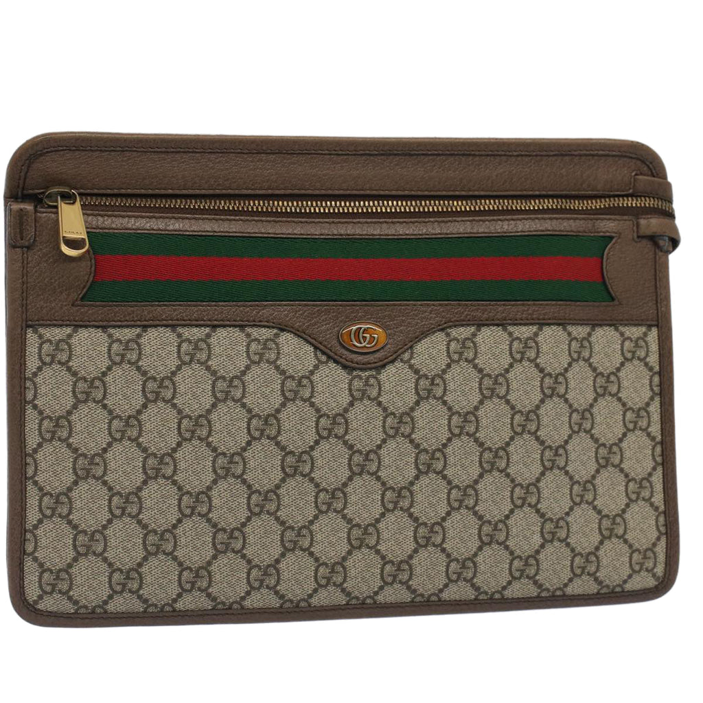 GUCCI GG Canvas Web Sherry Line Clutch Bag Beige Red Green 597619 yk8206