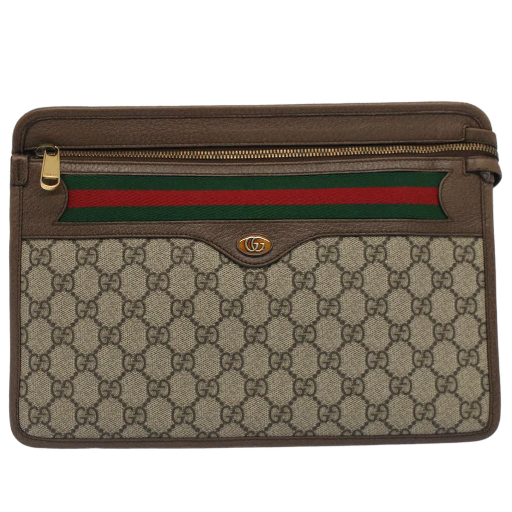 GUCCI GG Canvas Web Sherry Line Clutch Bag Beige Red Green 597619 yk8206