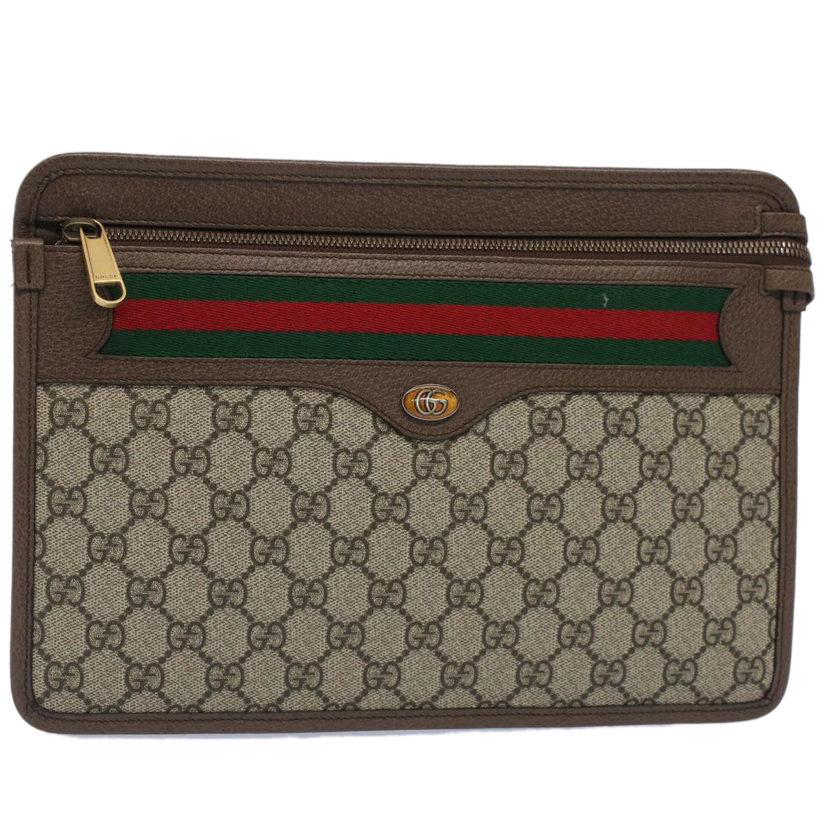 GUCCI GG Canvas Web Sherry Line Clutch Bag Beige Red Green 597619 yk8242