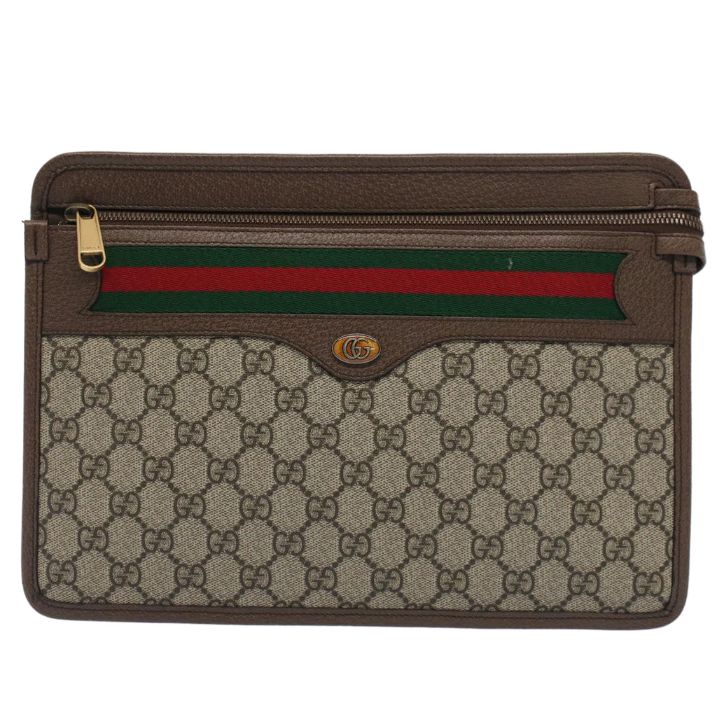 GUCCI GG Canvas Web Sherry Line Clutch Bag Beige Red Green 597619 yk8242
