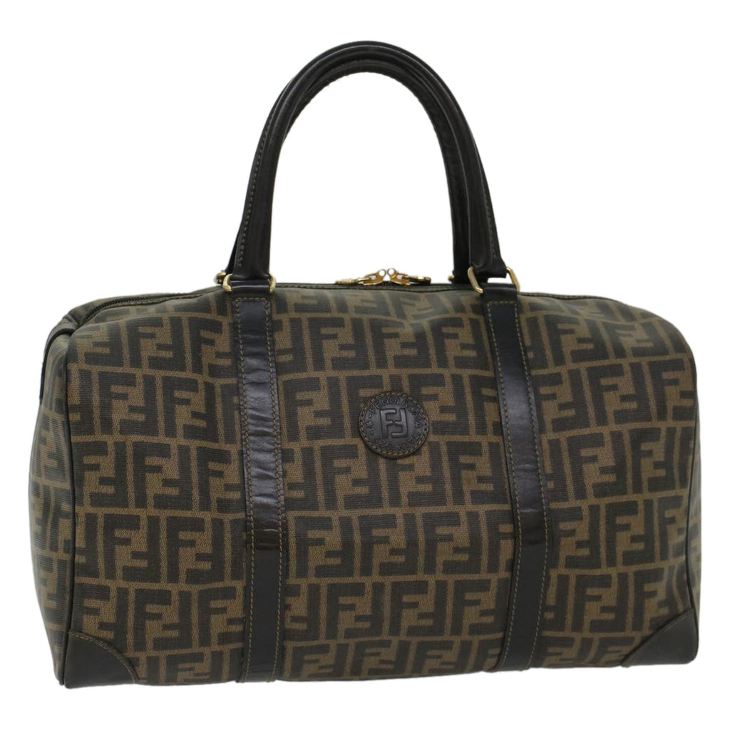 FENDI Zucca Canvas Boston Bag Leather Black Brown yk8249