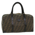 FENDI Zucca Canvas Boston Bag Leather Black Brown yk8249