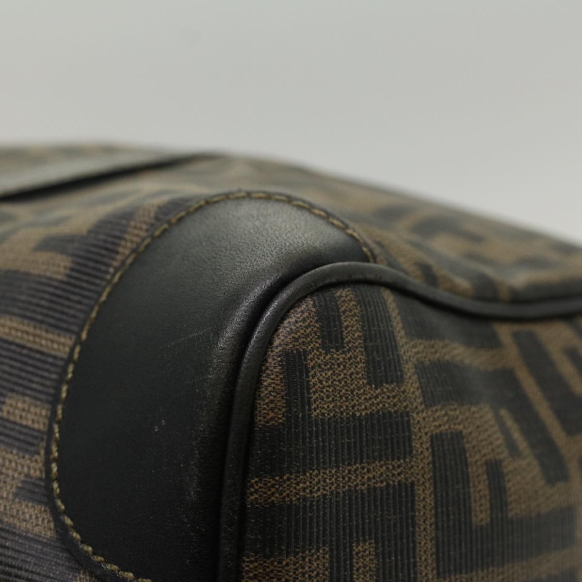 FENDI Zucca Canvas Boston Bag Leather Black Brown yk8249