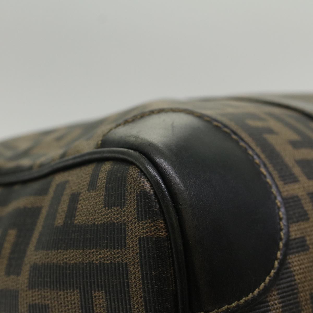 FENDI Zucca Canvas Boston Bag Leather Black Brown yk8249