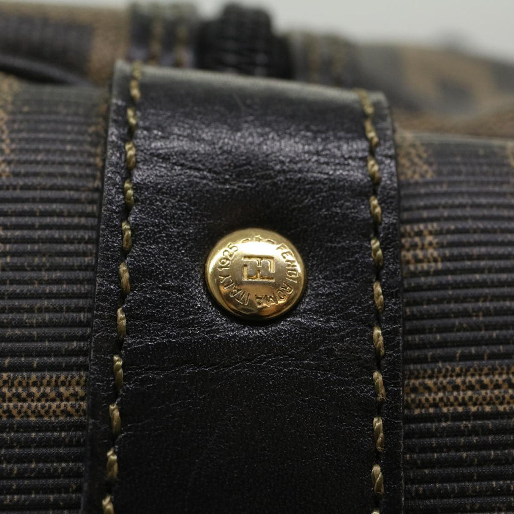 FENDI Zucca Canvas Boston Bag Leather Black Brown yk8249