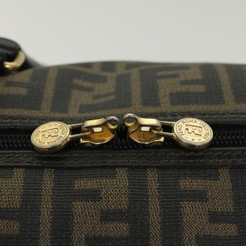 FENDI Zucca Canvas Boston Bag Leather Black Brown yk8249