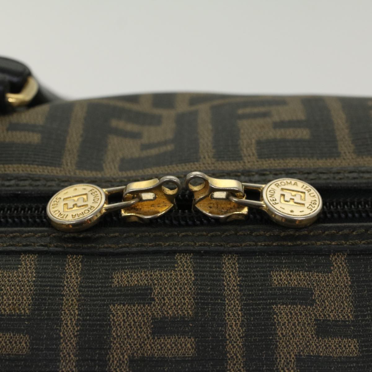 FENDI Zucca Canvas Boston Bag Leather Black Brown yk8249