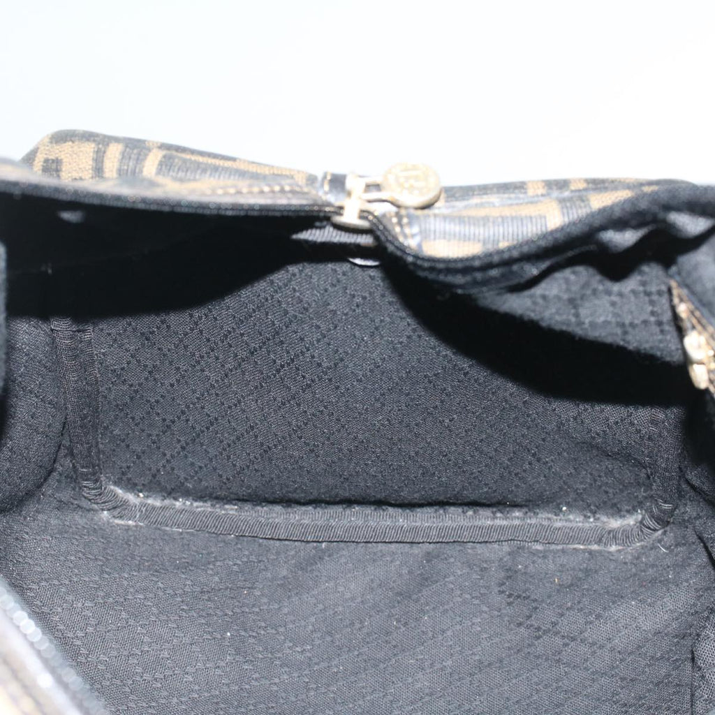 FENDI Zucca Canvas Boston Bag Leather Black Brown yk8249