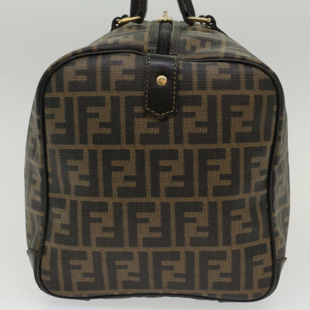 FENDI Zucca Canvas Boston Bag Leather Black Brown yk8249