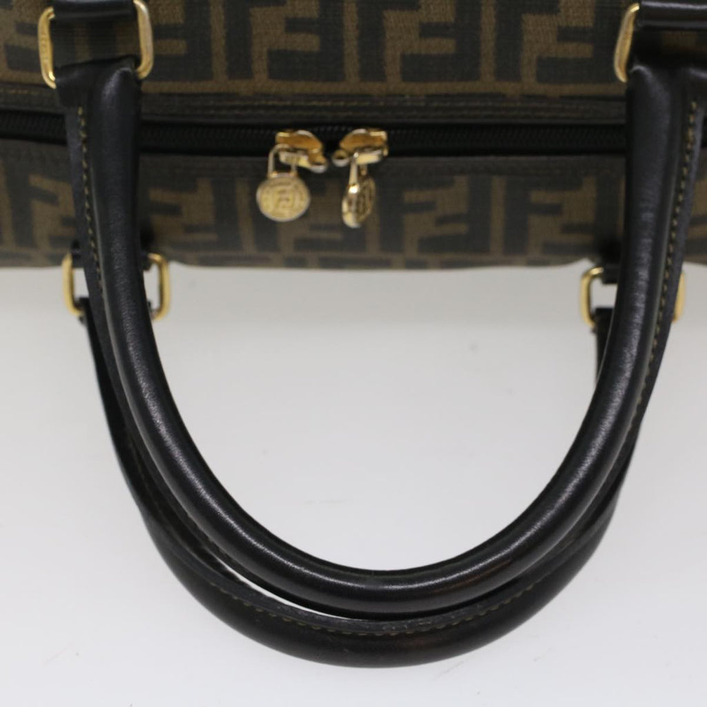 FENDI Zucca Canvas Boston Bag Leather Black Brown yk8249