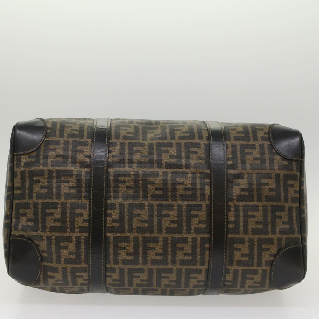 FENDI Zucca Canvas Boston Bag Leather Black Brown yk8249