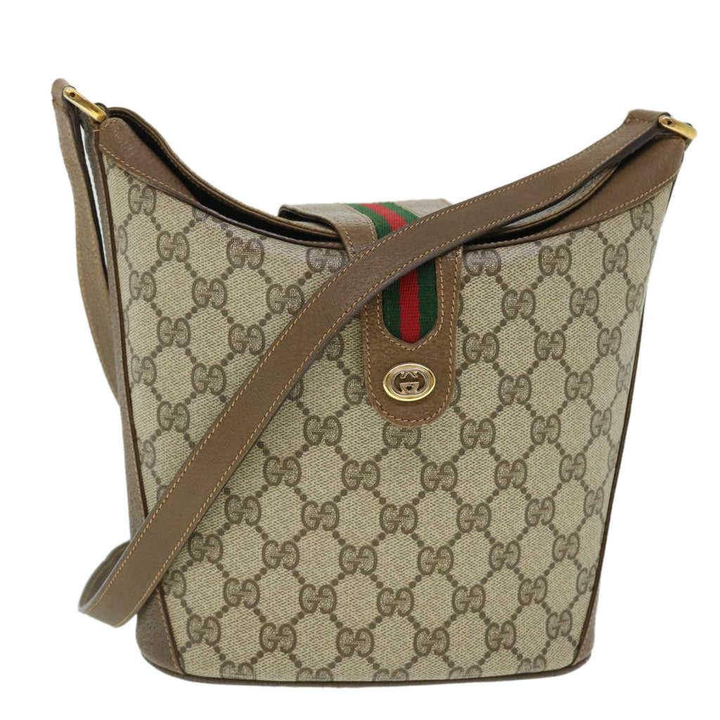 GUCCI GG Canvas Web Sherry Line Shoulder Bag PVC Leather Beige Red yk8333
