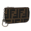 FENDI Zucca Canvas Coin Purse Black Brown yk8340