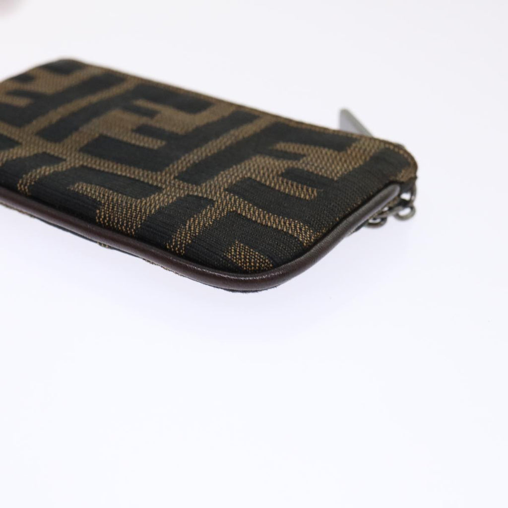 FENDI Zucca Canvas Coin Purse Black Brown yk8340