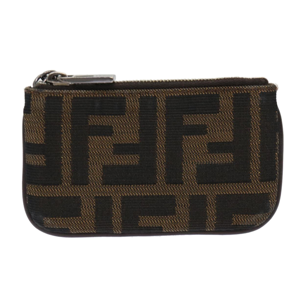 FENDI Zucca Canvas Coin Purse Black Brown yk8340
