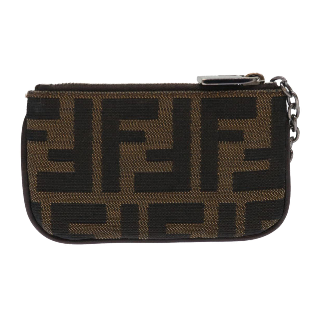 FENDI Zucca Canvas Coin Purse Black Brown yk8340