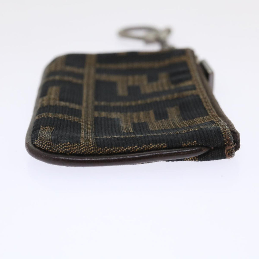 FENDI Zucca Canvas Coin Purse Black Brown yk8340
