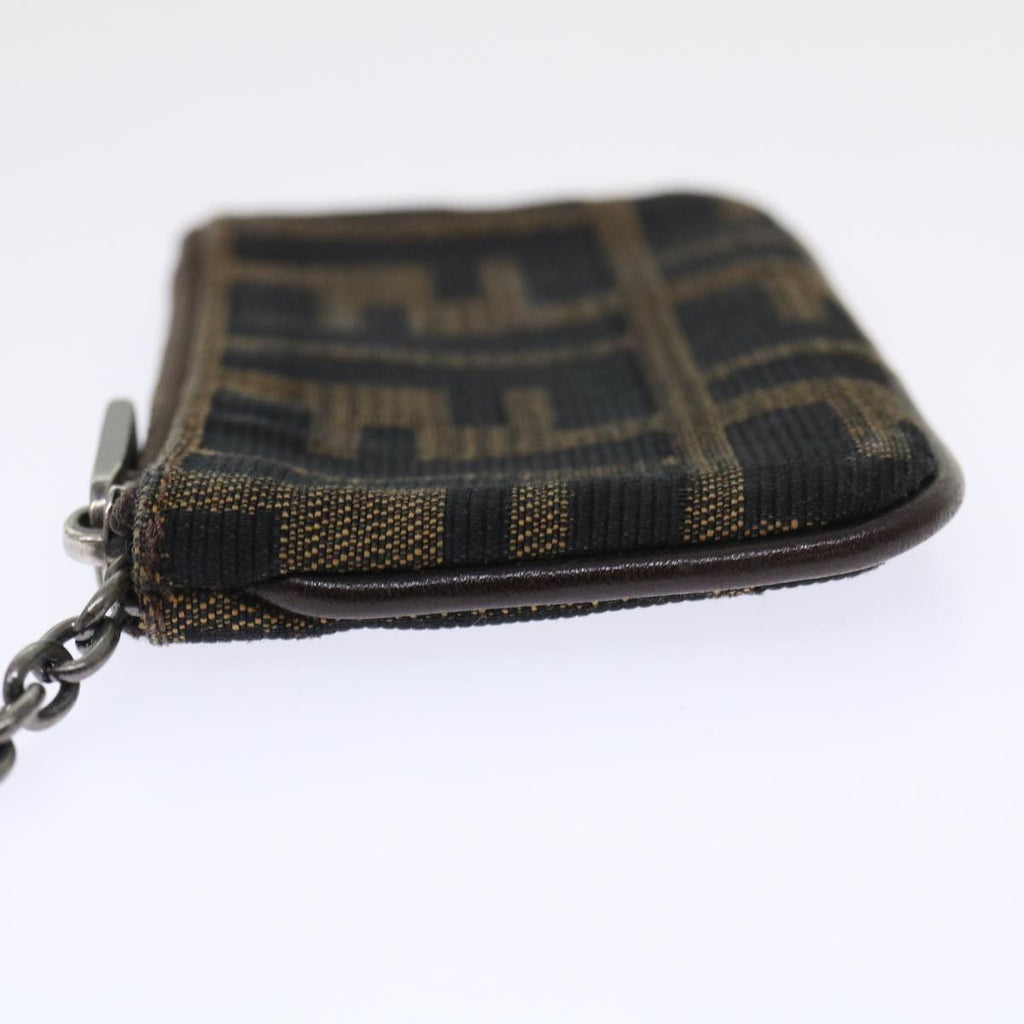 FENDI Zucca Canvas Coin Purse Black Brown yk8340
