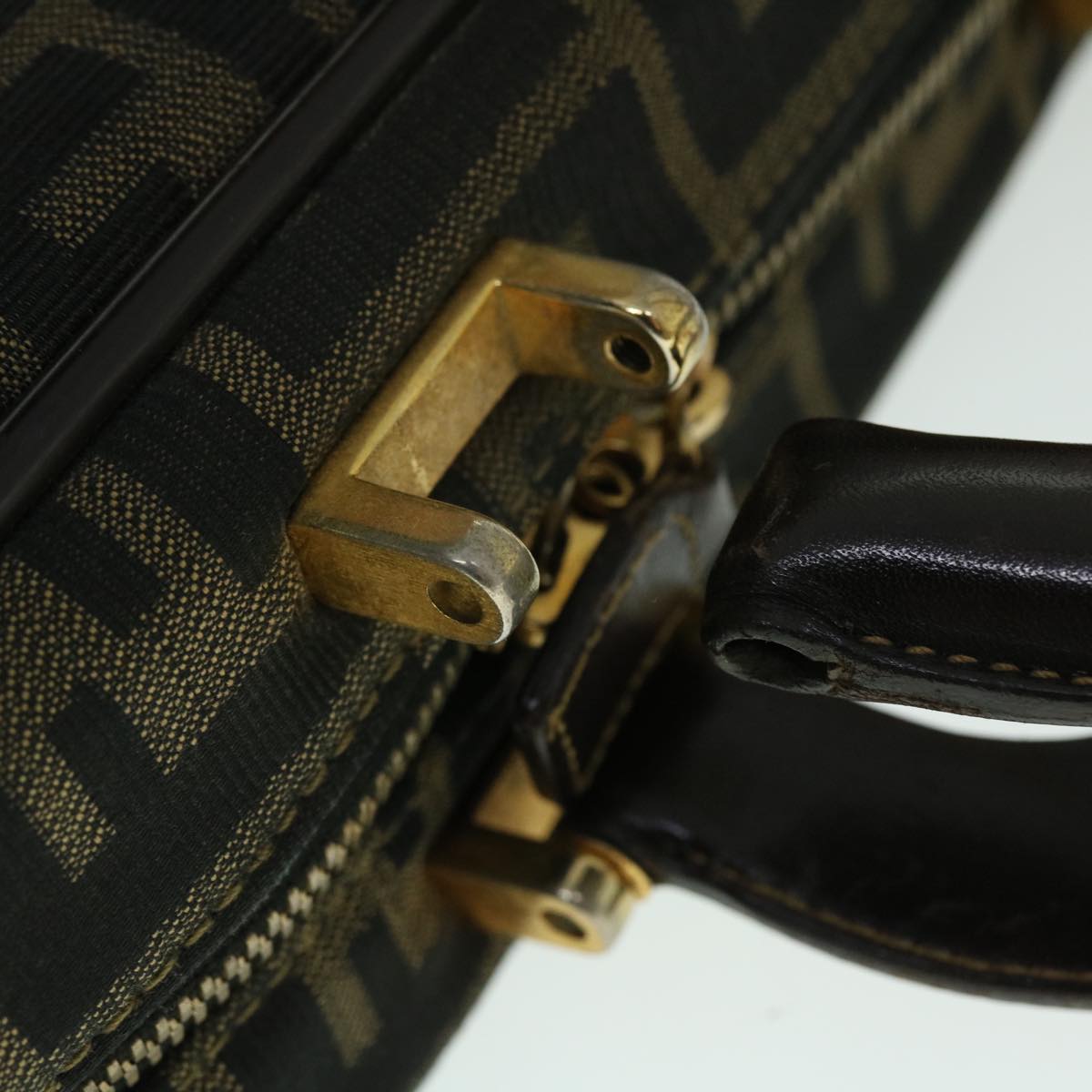 FENDI Zucca Canvas Hand Bag Black Brown yk8377B