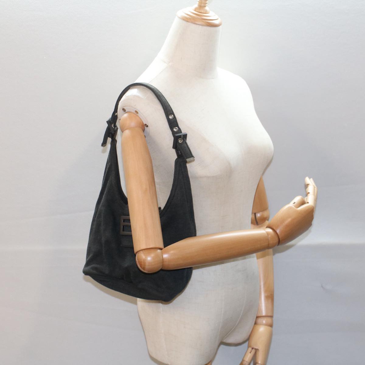 FENDI Mamma Baguette Shoulder Bag Cotton Gray 2354 26686 099 yk8388B