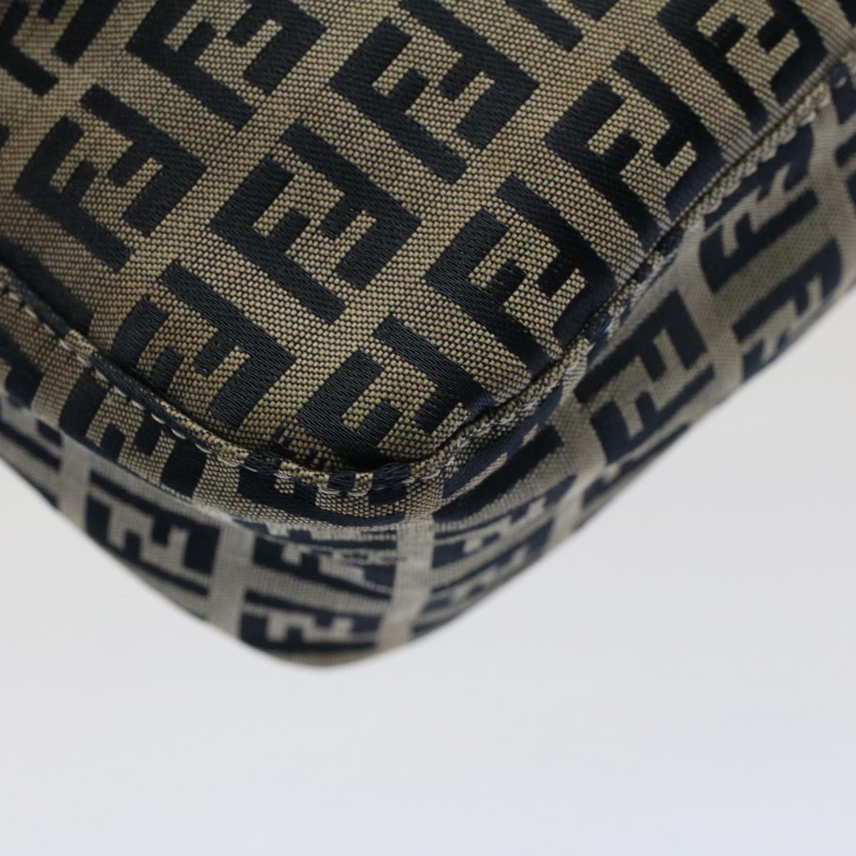 FENDI Zucchino Canvas Mamma Baguette Shoulder Bag Gray Navy yk8484