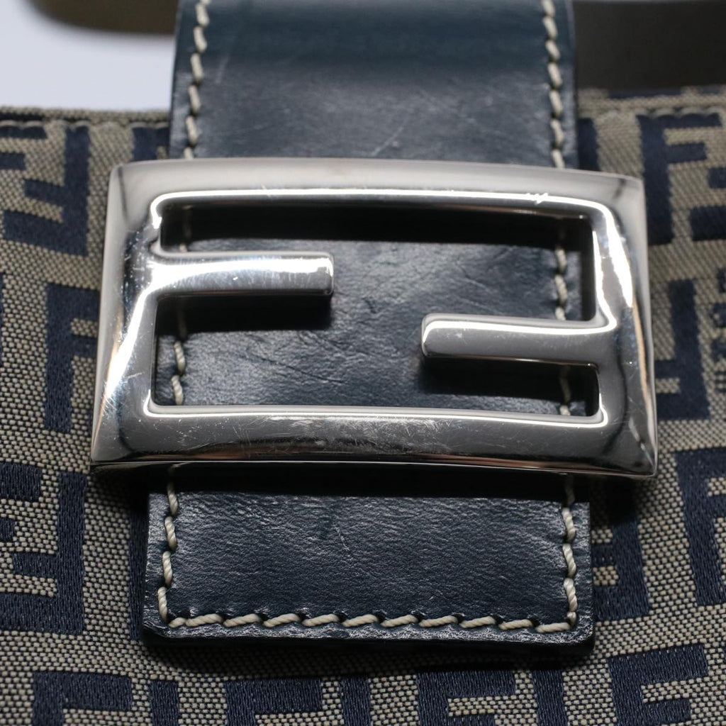 FENDI Zucchino Canvas Mamma Baguette Shoulder Bag Gray Navy yk8484