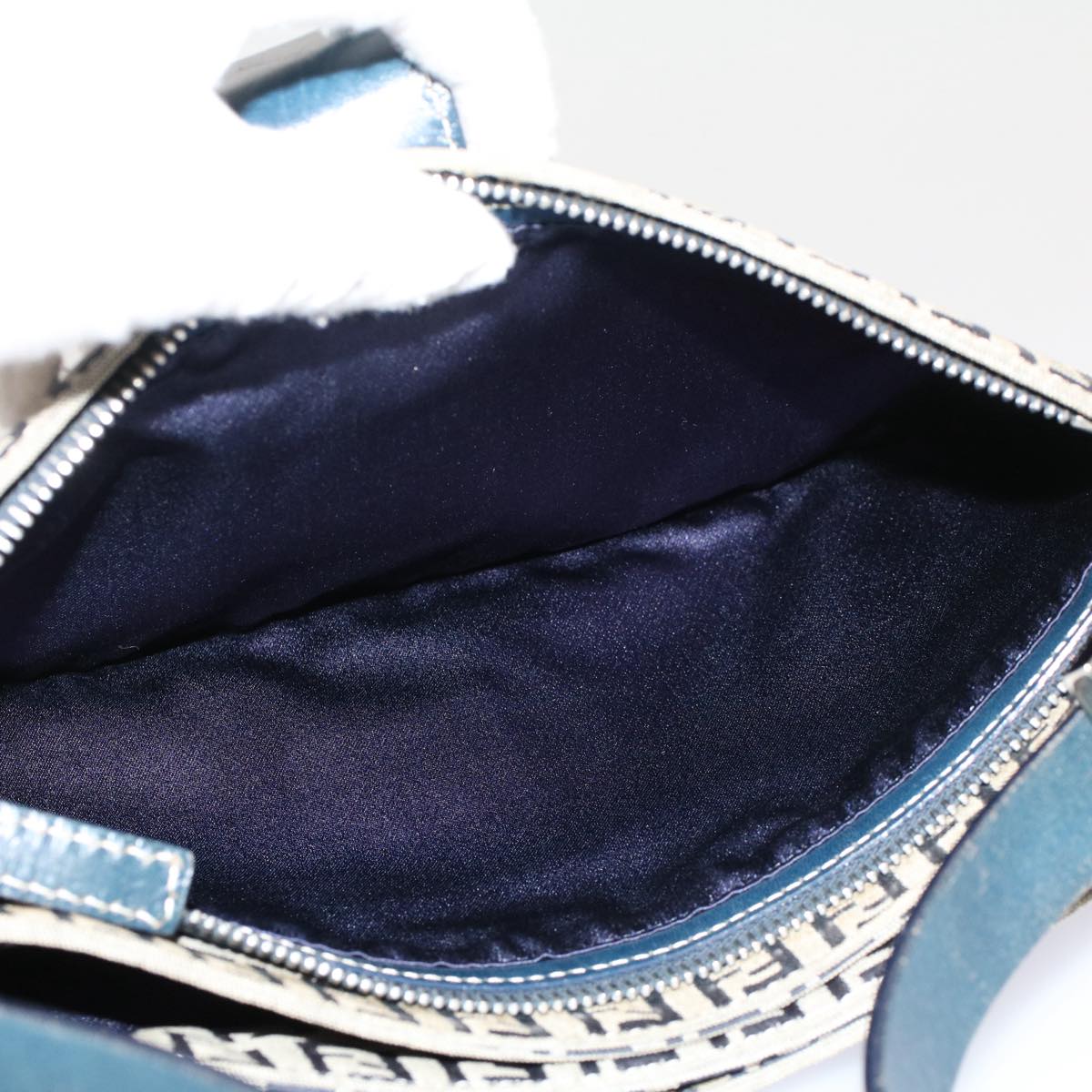 FENDI Zucchino Canvas Mamma Baguette Shoulder Bag Gray Navy yk8484