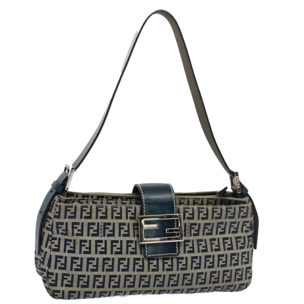 FENDI Zucchino Canvas Mamma Baguette Shoulder Bag Gray Navy yk8484