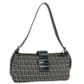 FENDI Zucchino Canvas Mamma Baguette Shoulder Bag Gray Navy yk8484