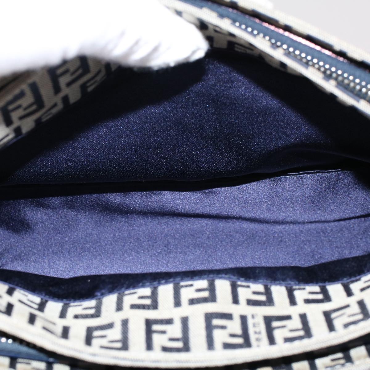 FENDI Zucchino Canvas Mamma Baguette Shoulder Bag Gray Navy yk8484