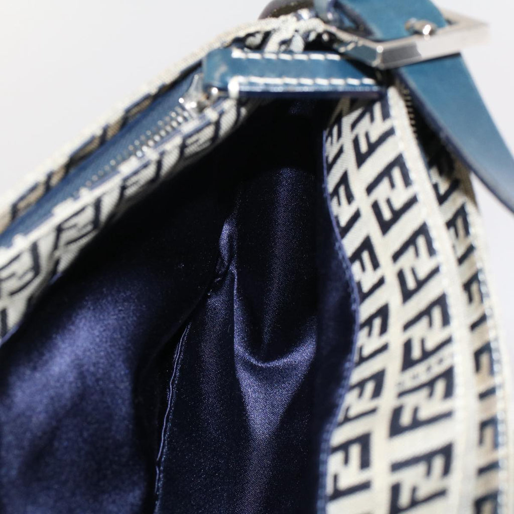 FENDI Zucchino Canvas Mamma Baguette Shoulder Bag Gray Navy yk8484