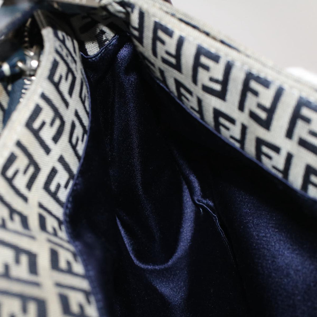 FENDI Zucchino Canvas Mamma Baguette Shoulder Bag Gray Navy yk8484