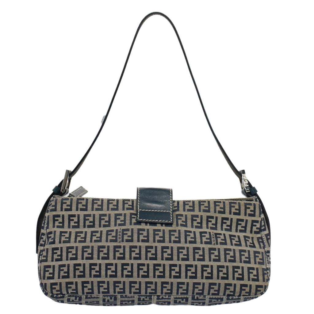 FENDI Zucchino Canvas Mamma Baguette Shoulder Bag Gray Navy yk8484