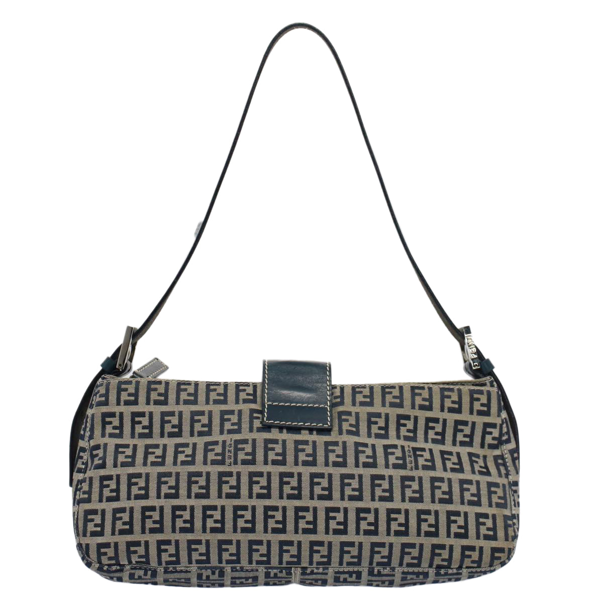 FENDI Zucchino Canvas Mamma Baguette Shoulder Bag Gray Navy yk8484