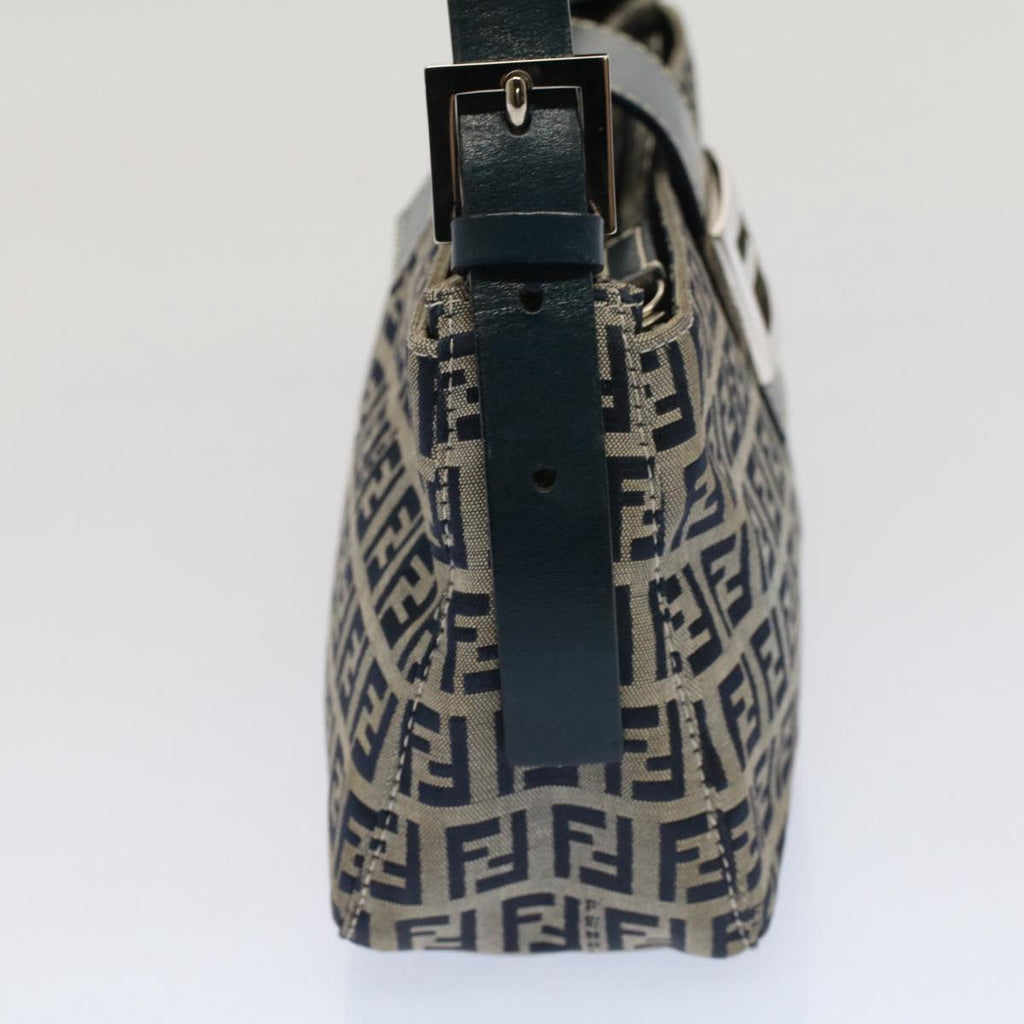 FENDI Zucchino Canvas Mamma Baguette Shoulder Bag Gray Navy yk8484