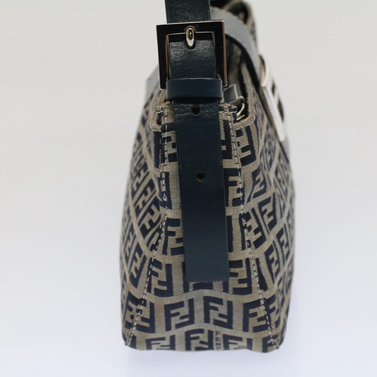 FENDI Zucchino Canvas Mamma Baguette Shoulder Bag Gray Navy yk8484