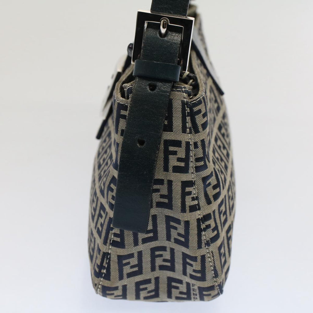 FENDI Zucchino Canvas Mamma Baguette Shoulder Bag Gray Navy yk8484