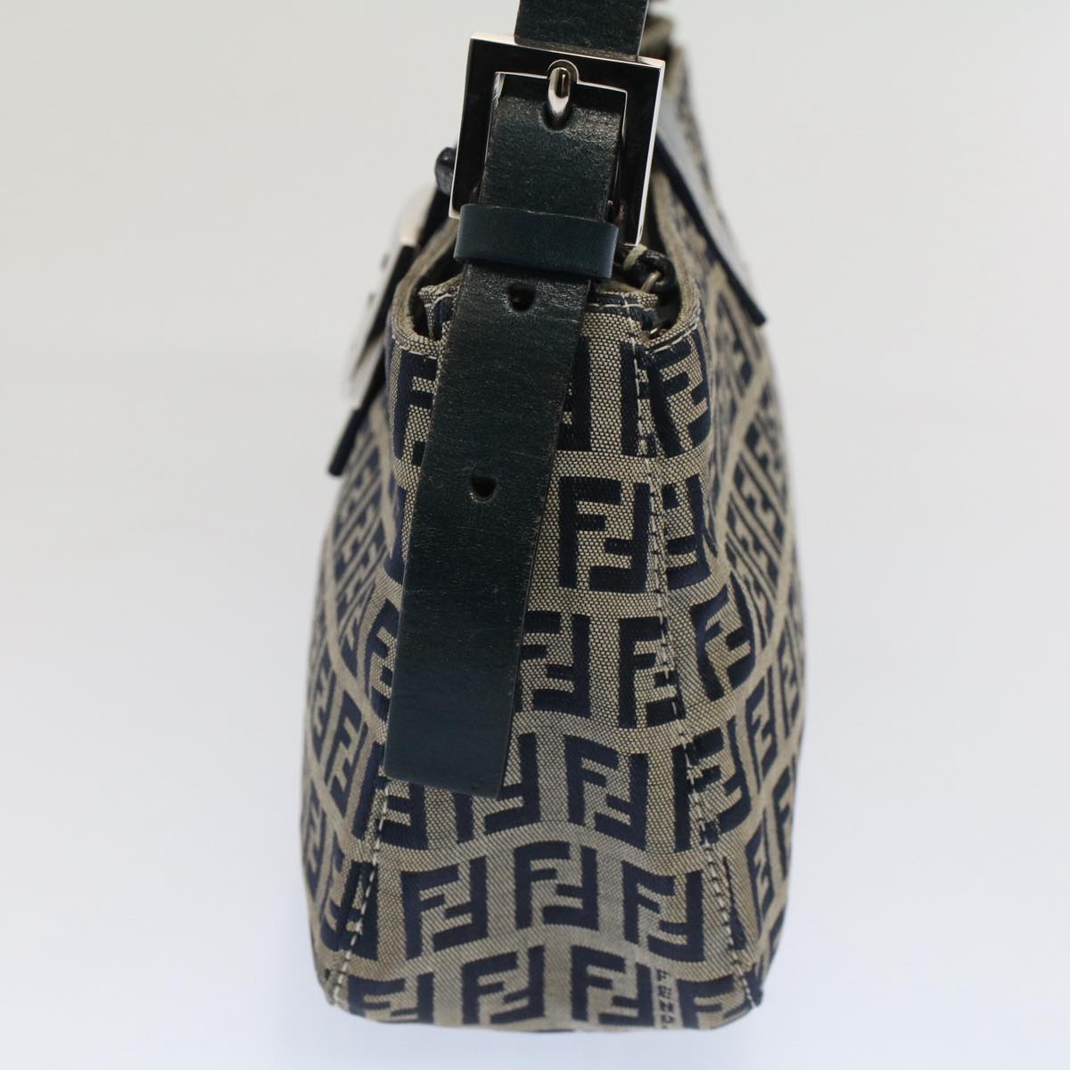 FENDI Zucchino Canvas Mamma Baguette Shoulder Bag Gray Navy yk8484