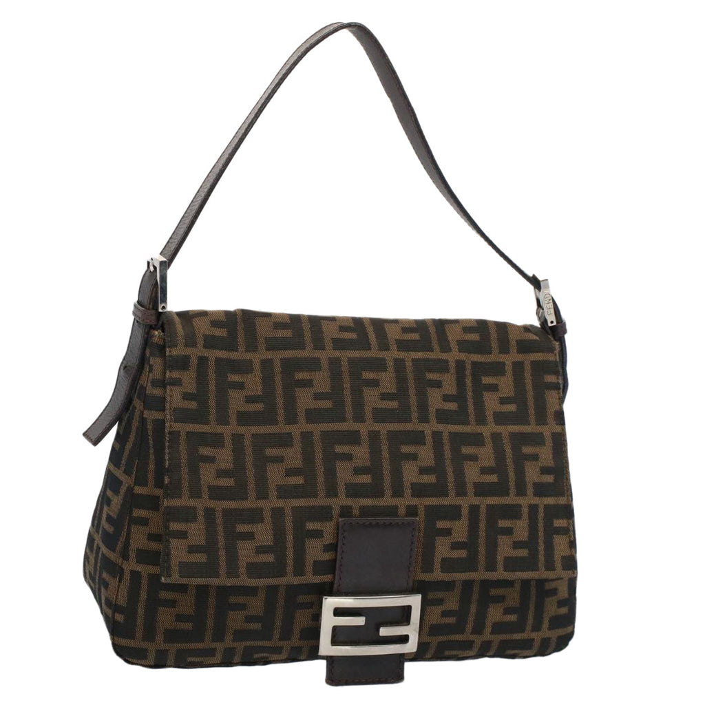 FENDI Zucca Canvas Mamma Baguette Shoulder Bag Brown Black yk8485