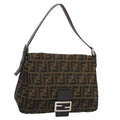 FENDI Zucca Canvas Mamma Baguette Shoulder Bag Brown Black yk8485