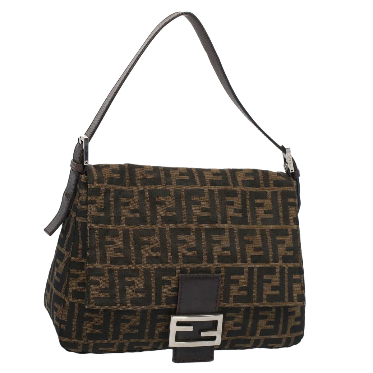 FENDI Zucca Canvas Mamma Baguette Shoulder Bag Brown Black yk8485