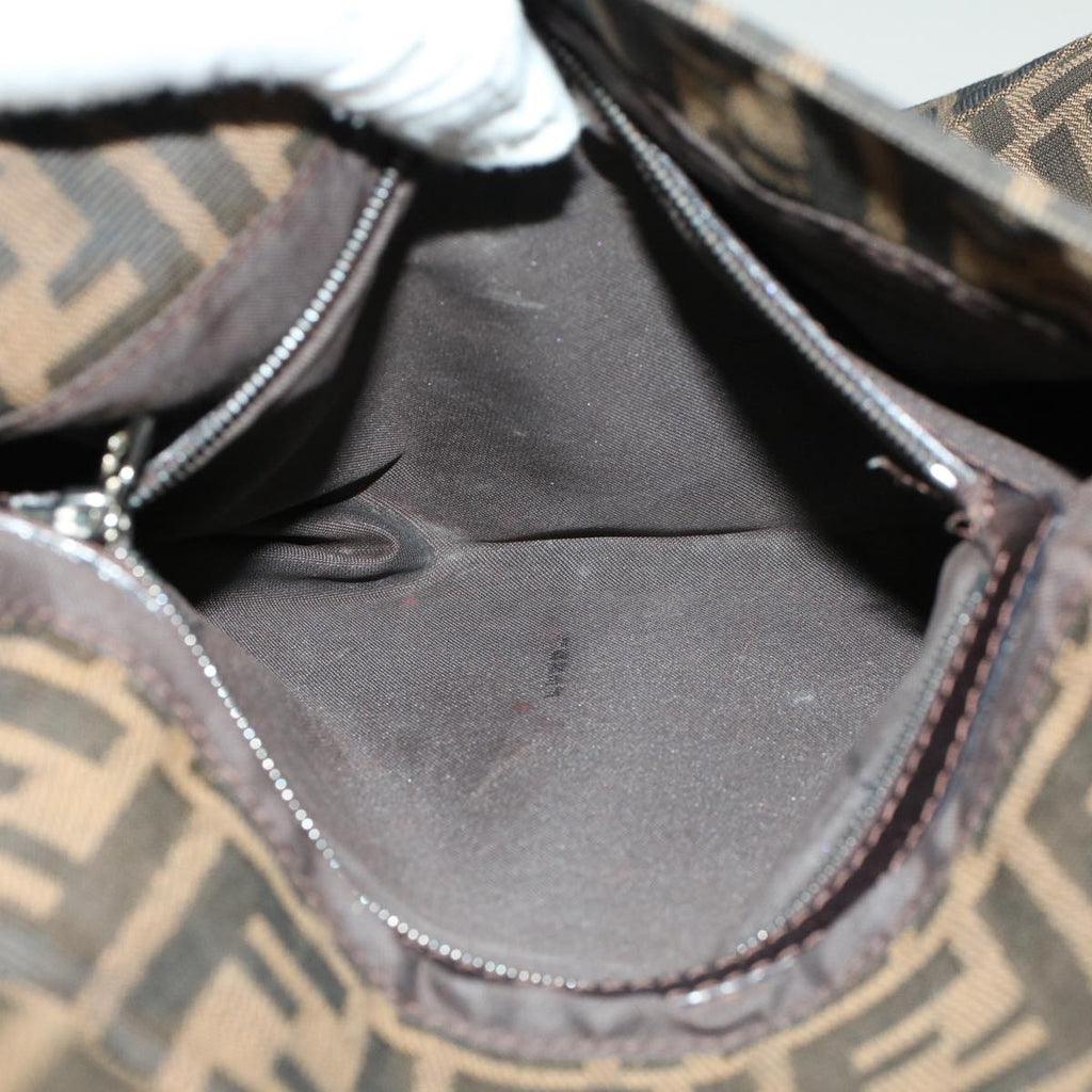 FENDI Zucca Canvas Mamma Baguette Shoulder Bag Brown Black yk8485