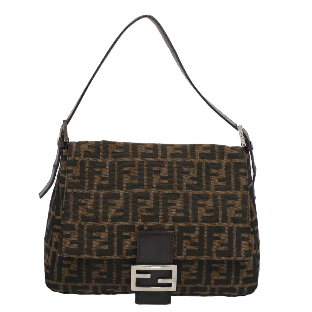 FENDI Zucca Canvas Mamma Baguette Shoulder Bag Brown Black yk8485