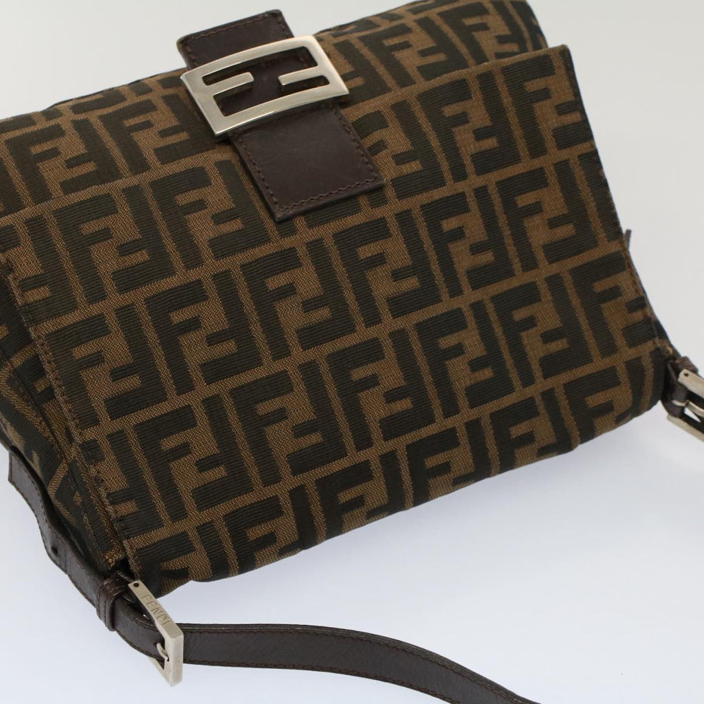 FENDI Zucca Canvas Mamma Baguette Shoulder Bag Brown Black yk8485
