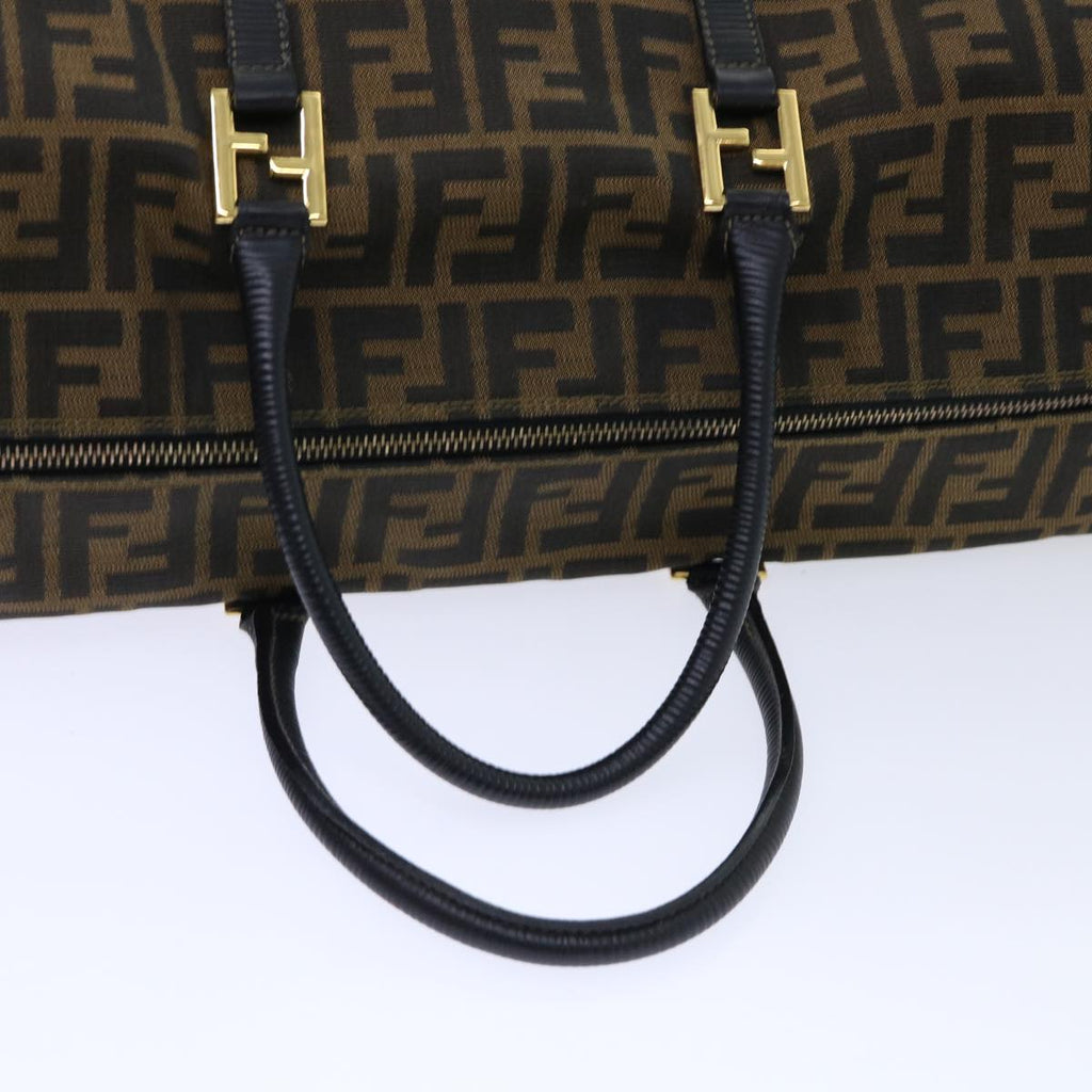 FENDI Zucca Canvas Boston Bag Brown Black yk8493