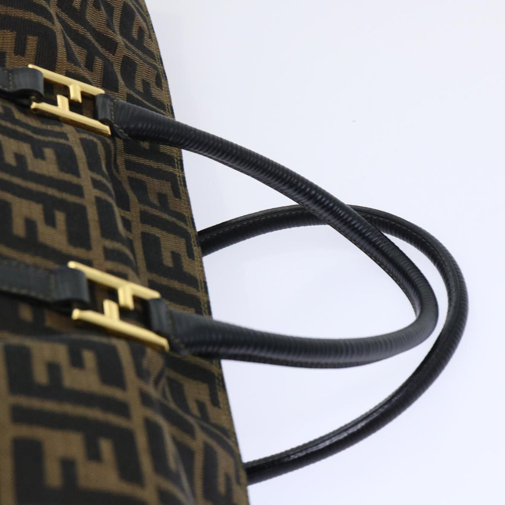 FENDI Zucca Canvas Boston Bag Brown Black yk8493