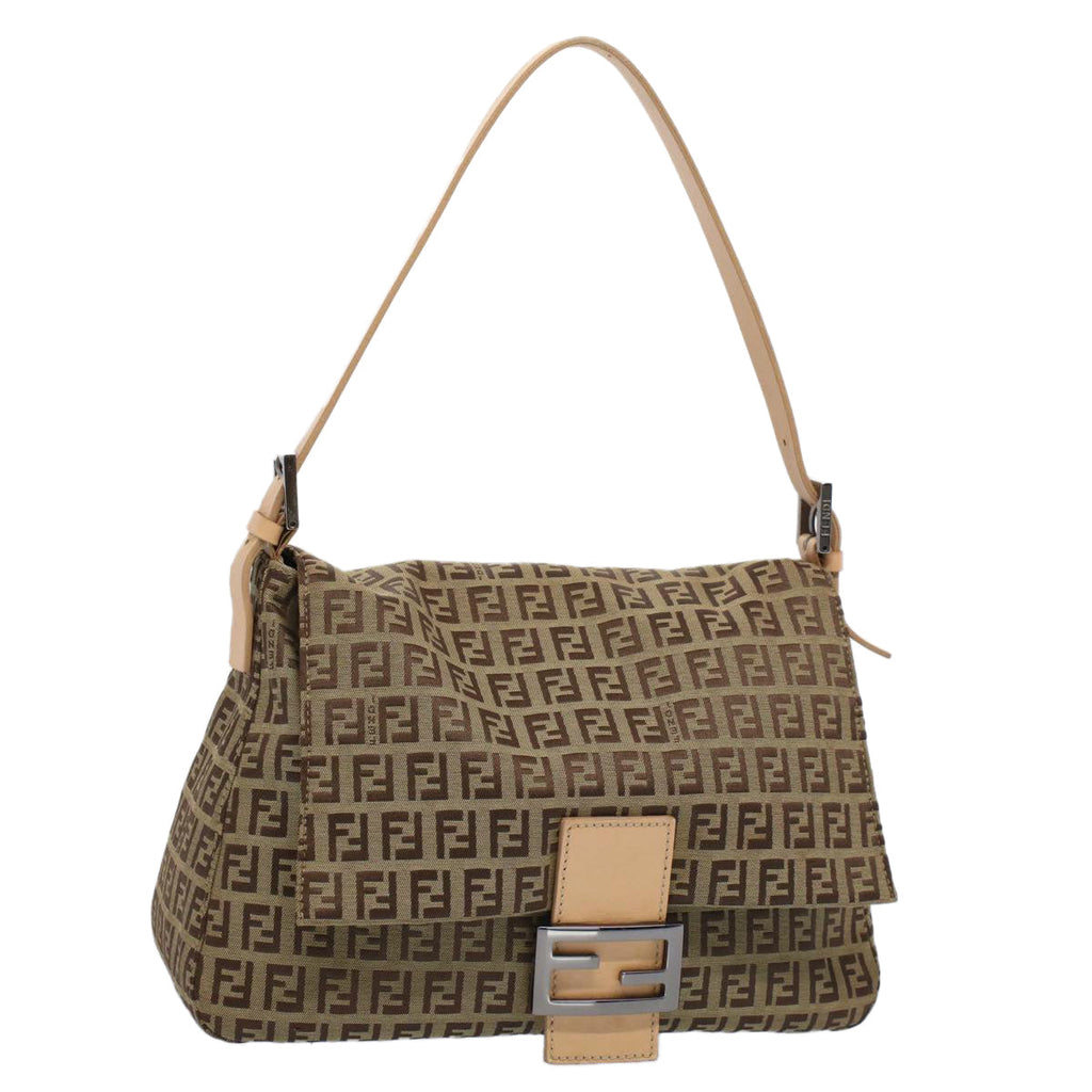 FENDI Zucchino Canvas Mamma Baguette Shoulder Bag Beige yk8498
