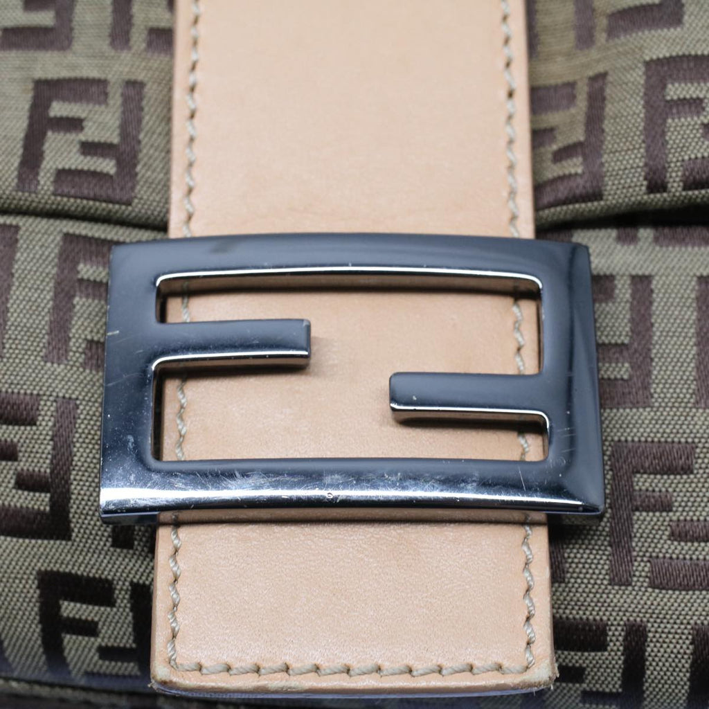 FENDI Zucchino Canvas Mamma Baguette Shoulder Bag Beige yk8498