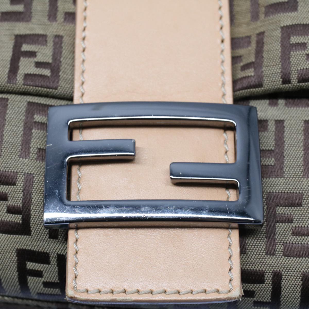 FENDI Zucchino Canvas Mamma Baguette Shoulder Bag Beige yk8498